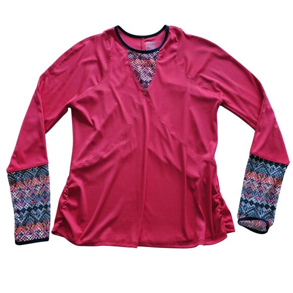 LUCKY IN LOVE Pretty in Ink Collection Ink Print Long Sleeve Tennis Top L 12 - Picture 7 of 16